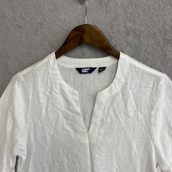 NEW Lands' End Women's S White Linen/Viscose Tunic Top 3/4 Sleeve Split Neck - Picture 9 of 10